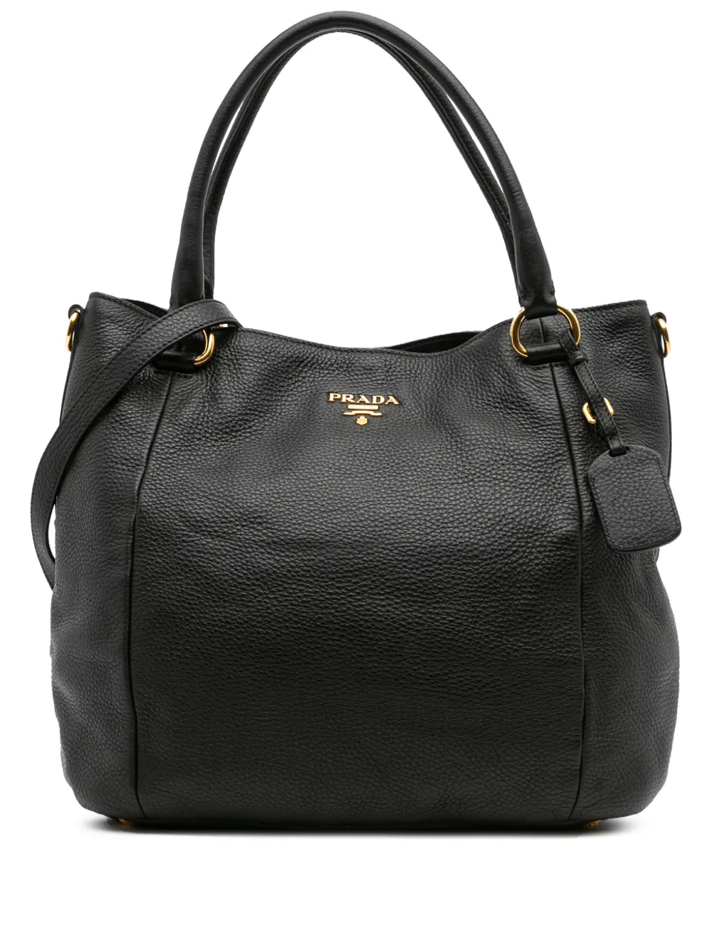 Pre-owned Prada 2000-2025 Vitello Daino Open Convertible Tote Satchel In Black