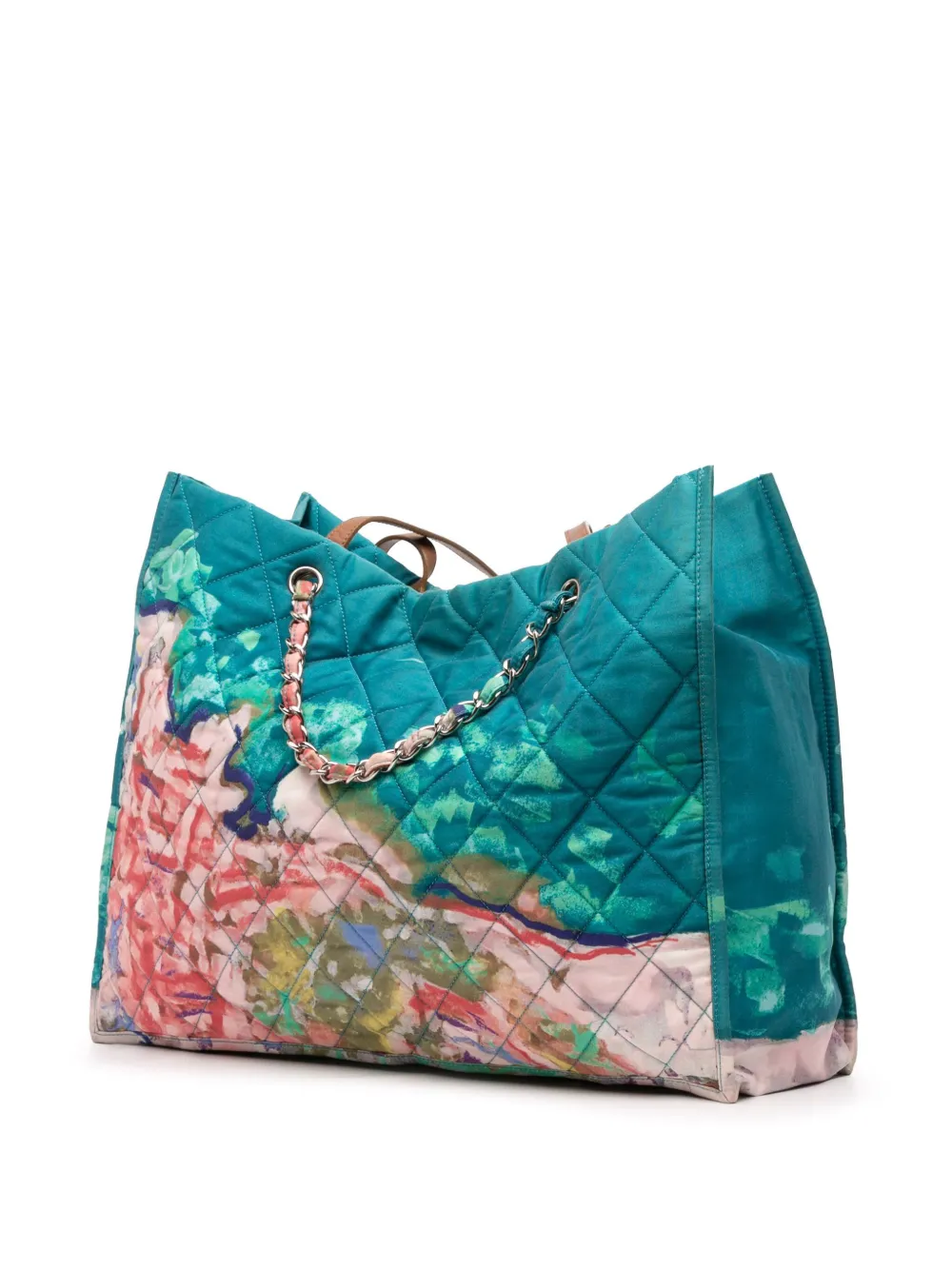 샤넬 Pre-Owned 2010-2011 CC 퀼팅 나일론 그래피티 워터컬러 쇼핑 토트 사첼 백 M54UEUK4G4WYYIK7