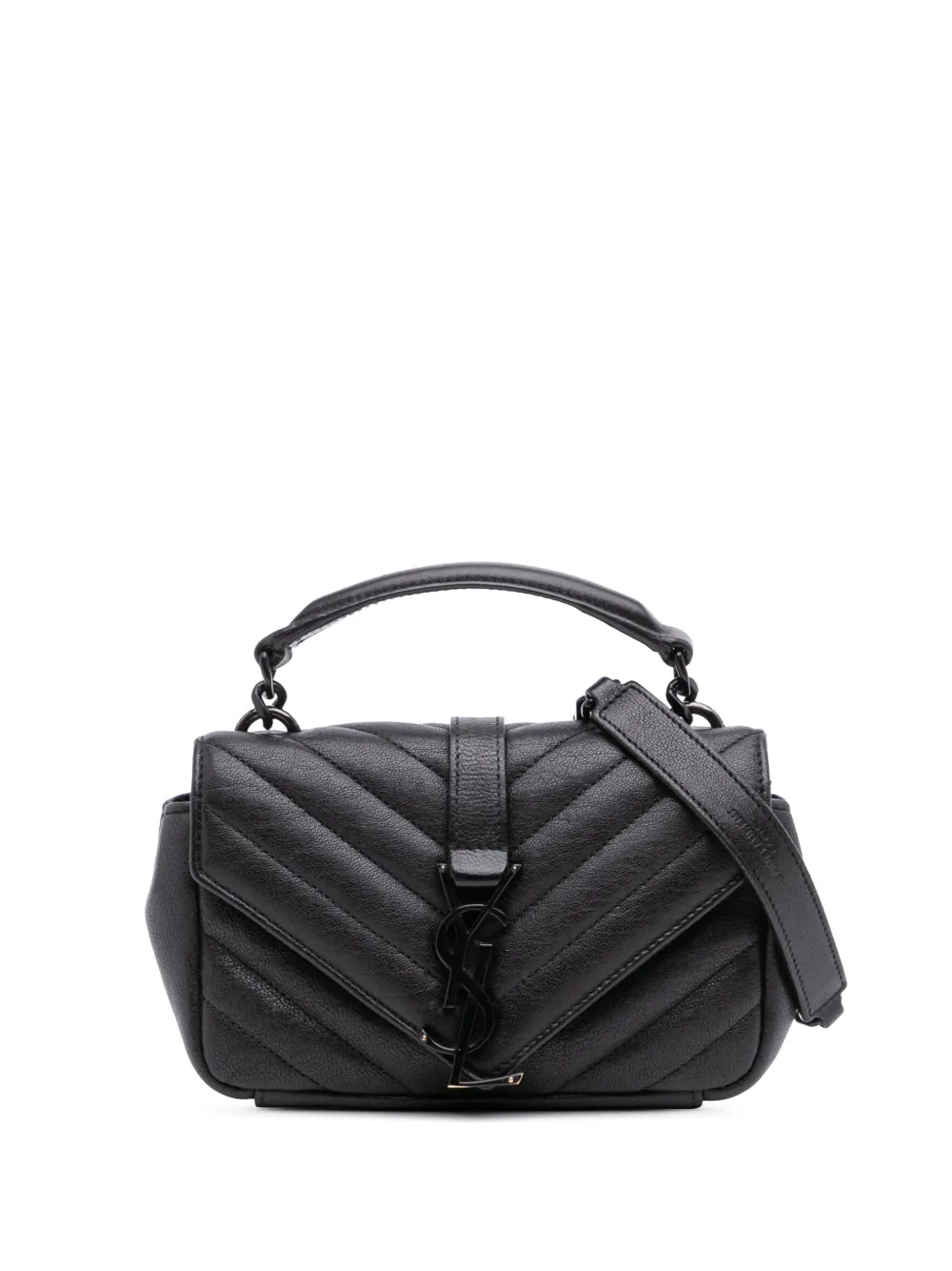 Pre-owned Saint Laurent 2016 Mini Chevron Sheepskin Monogram College Satchel In Black