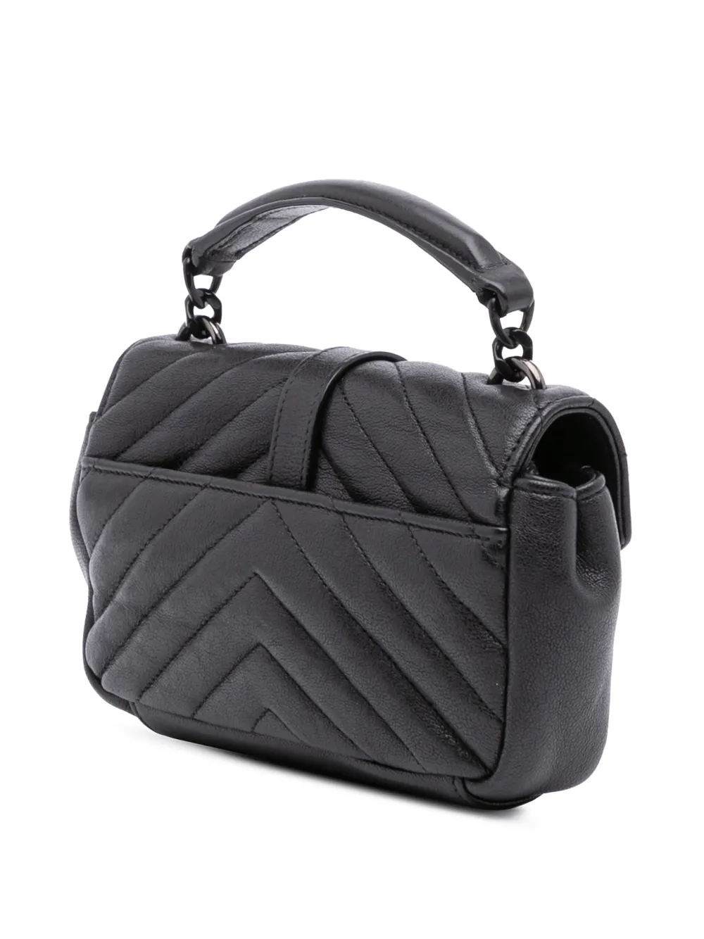 Pre-owned Saint Laurent 2016 Mini Chevron Sheepskin Monogram College Satchel In Black