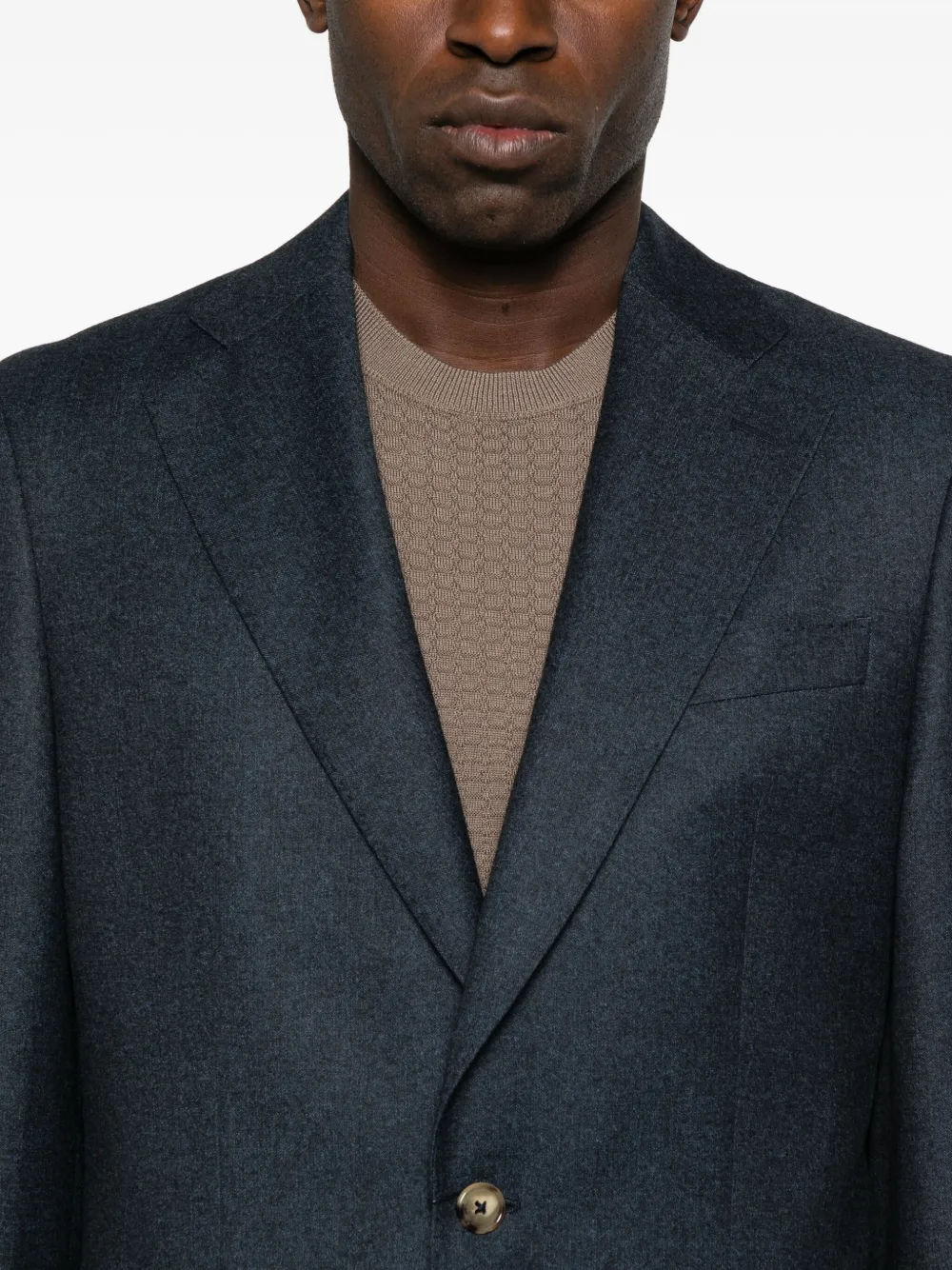 Sand Single-breasted Wool Blazer In Blue