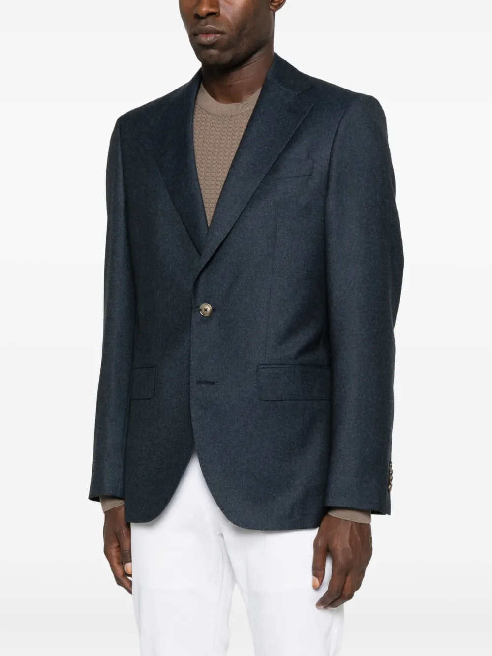 Sand Single-breasted Wool Blazer In Blue
