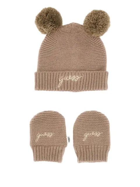 guess kids logo-embroidered beanie set