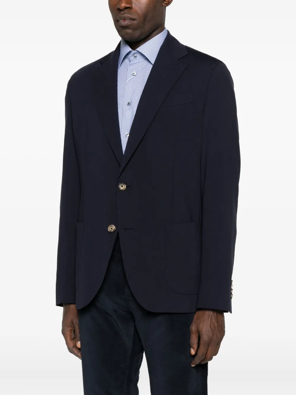 Sand Single-breasted Patch-pocket Blazer In Blue
