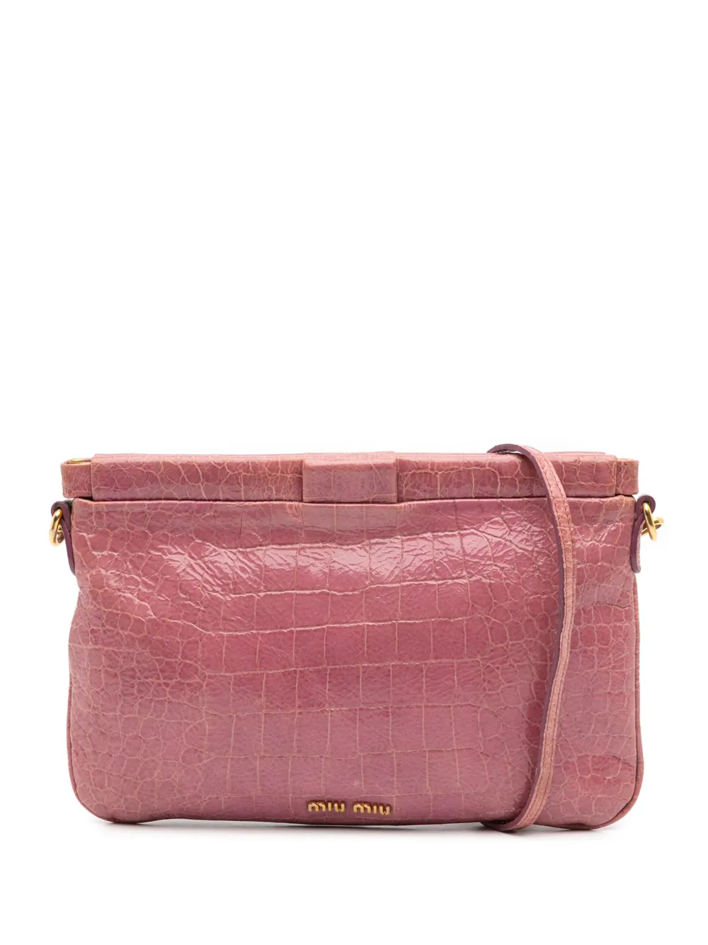 Miu Miu Pre-Owned 2010-2025 Croc Embossed Crackle Patent crossbody bag | Pink | Image 1
