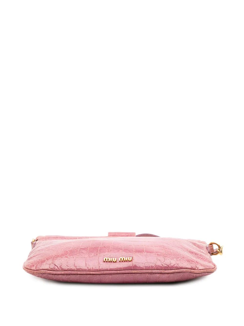 Pre-owned Miu Miu 2010-2025 Croc Embossed Crackle Patent Crossbody Bag In Pink