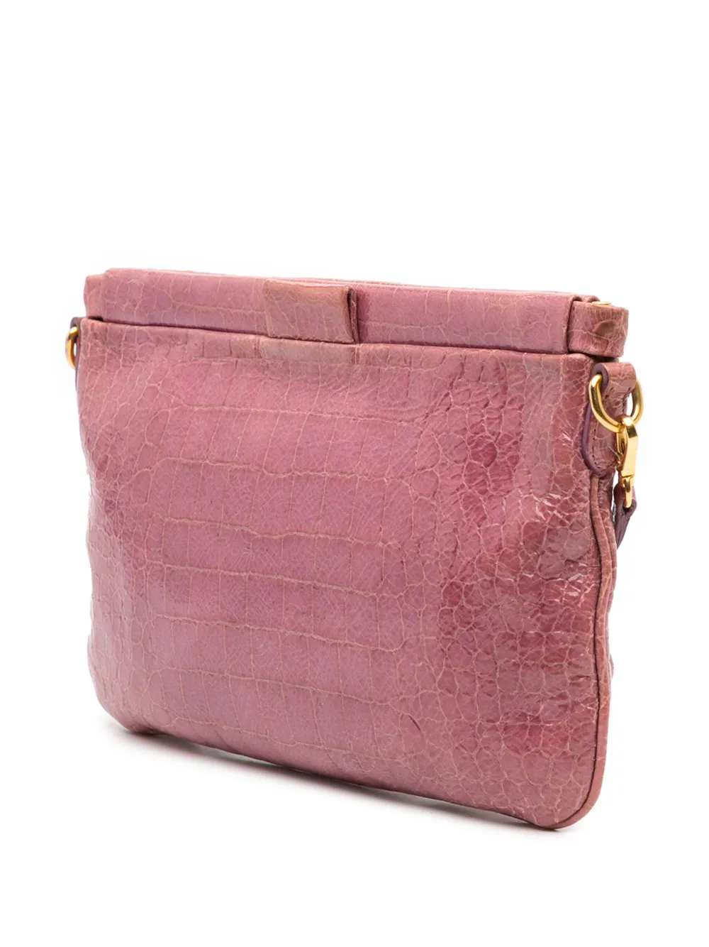 Pre-owned Miu Miu 2010-2025 Croc Embossed Crackle Patent Crossbody Bag In Pink