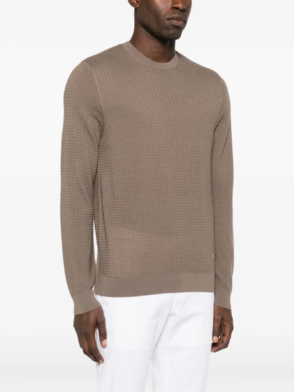Emporio Armani Textured Crew-neck Sweater In Brown
