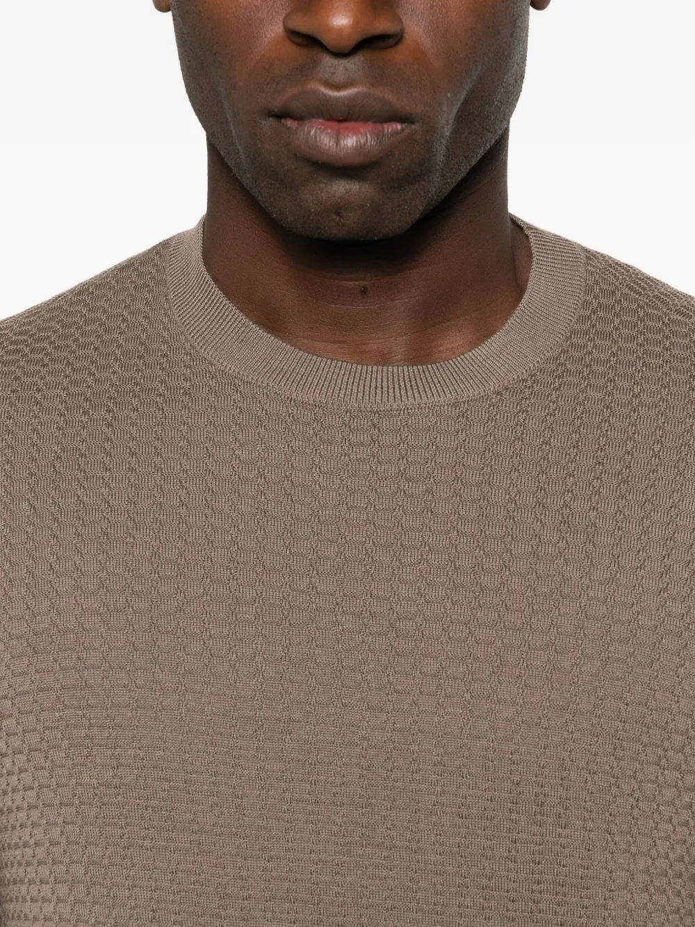 Emporio Armani Textured Crew-neck Sweater In Brown