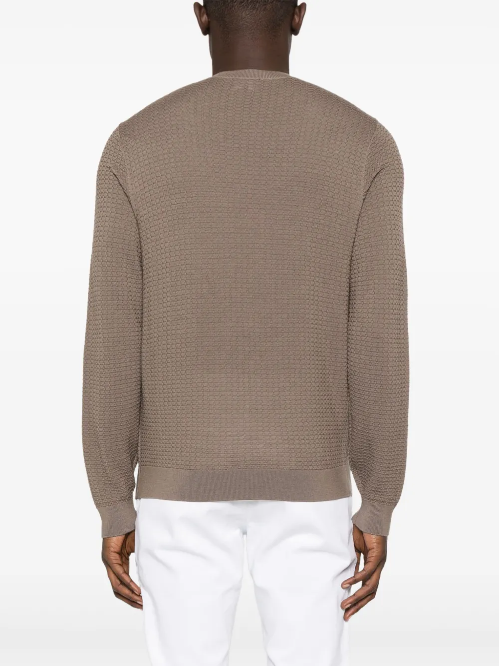 Emporio Armani Textured Crew-neck Sweater In Brown