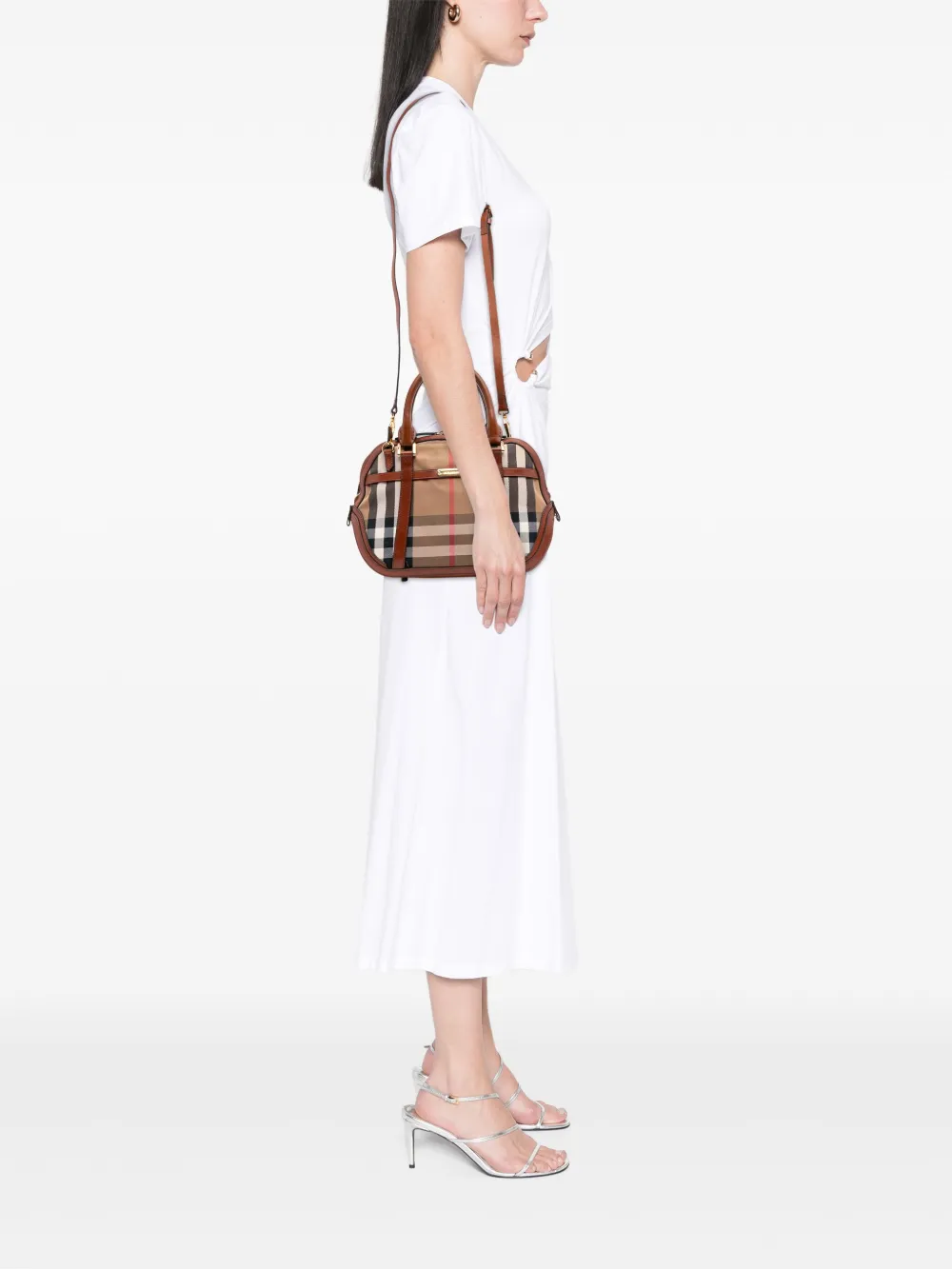 Burberry Pre-Owned 2000-2017 Small Leather Trimmed House Check Canvas Bridle Orchard satchel | Pre-Owned | Image 2
