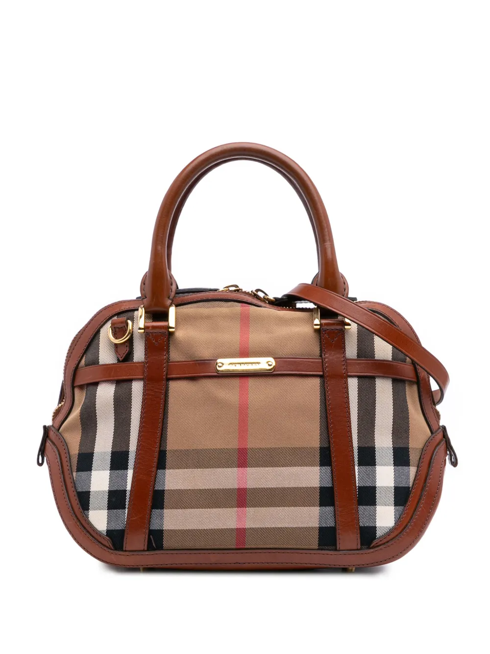 Burberry Pre-Owned 2000-2017 Small Leather Trimmed House Check Canvas Bridle Orchard satchel | Brown | Image 1