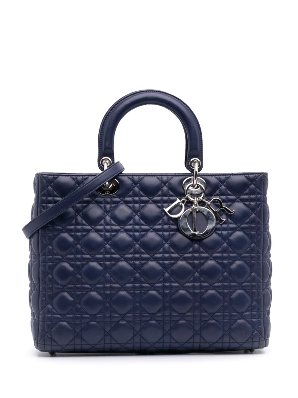 Christian Dior Pre-Owned 2010 ラージ ラムスキン カナージュ レディ ディオール サッチェルバッグ - ブルー Christian Dior Pre-Owned 2010 ラージ ラムスキン カナージュ レディ ディオール サッチェルバッグ - ブルー