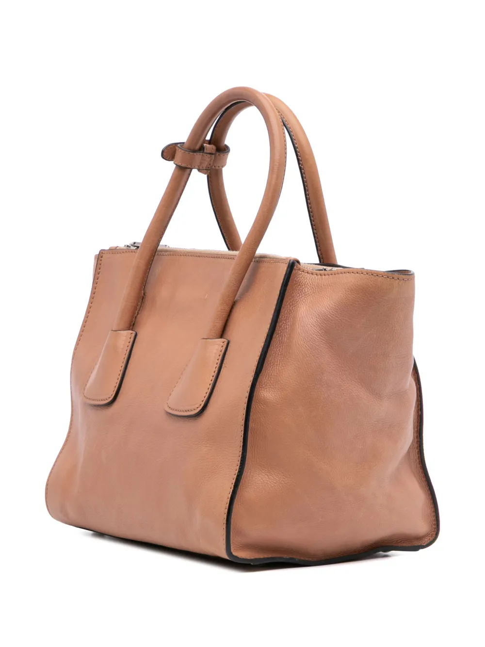 Pre-owned Prada 2010-2025 Glace Calf Twin Pocket Satchel In Brown