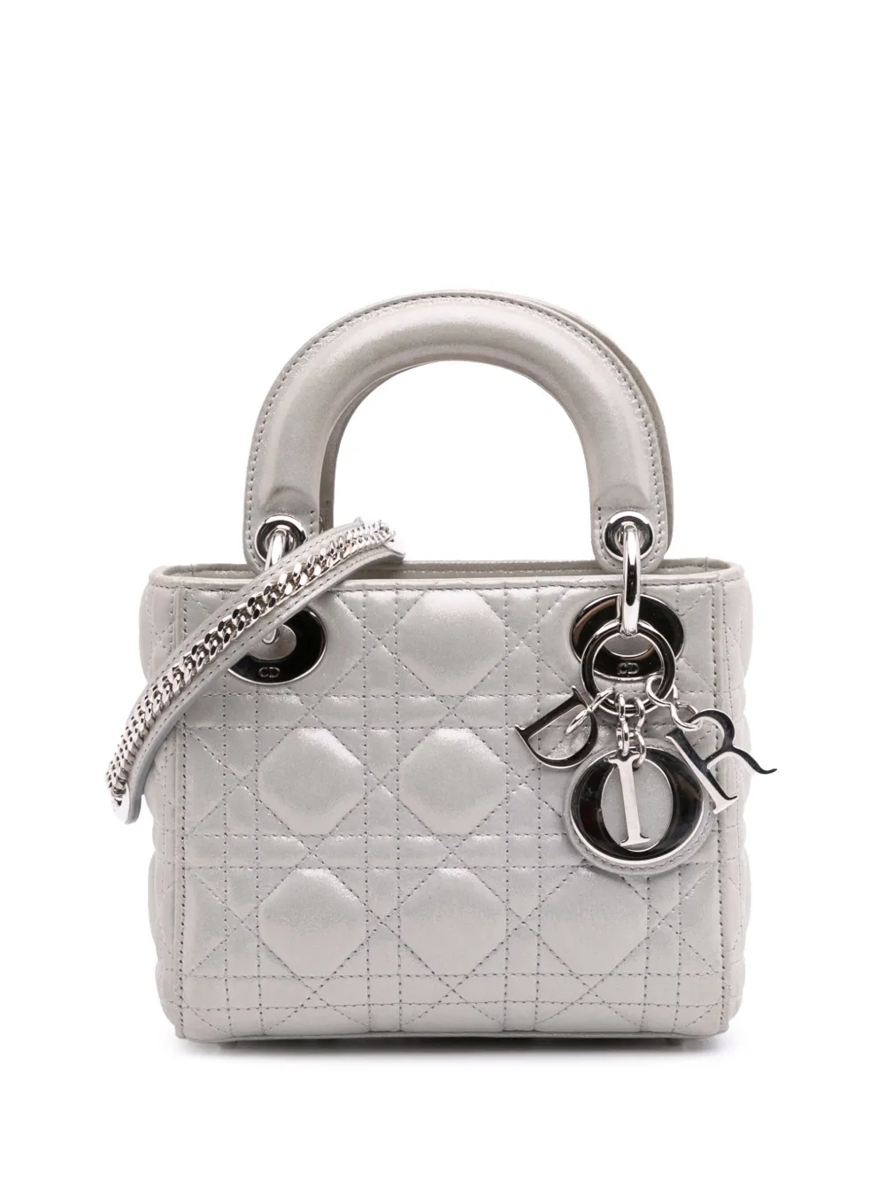 Christian Dior Pre-Owned 2015 Mini Iridescent Lambskin Cannage Lady Dior satchel | Silver | Image 1
