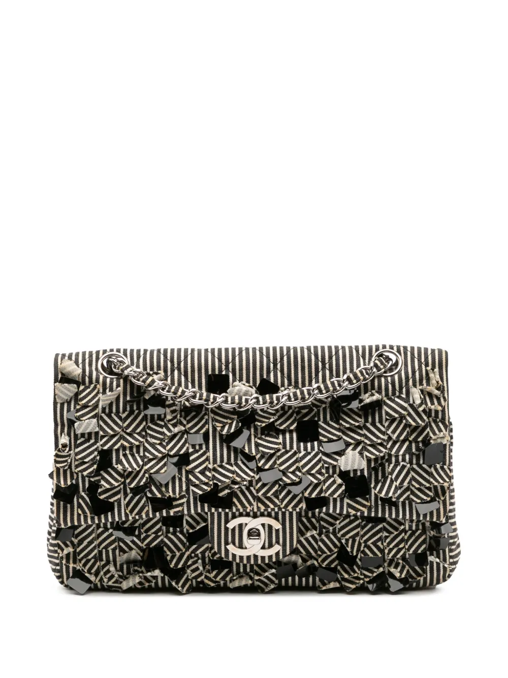 CHANEL Pre-Owned 2008-2009 ミディアム クラシック キャンバス スパンコール ストライプ ダブルフラップ CHANEL Pre-Owned 2008-2009 ミディアム クラシック キャンバス スパンコール ストライプ ダブルフラップ