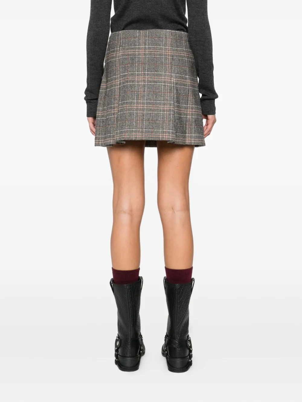 Pinko Beige Plaid Pleated Mini Skirt In Gray