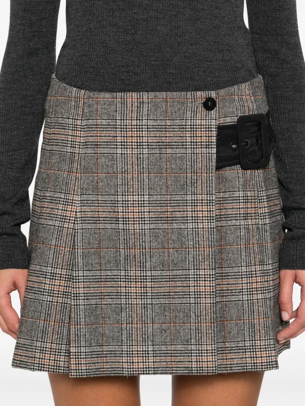 Pinko Beige Plaid Pleated Mini Skirt In Gray