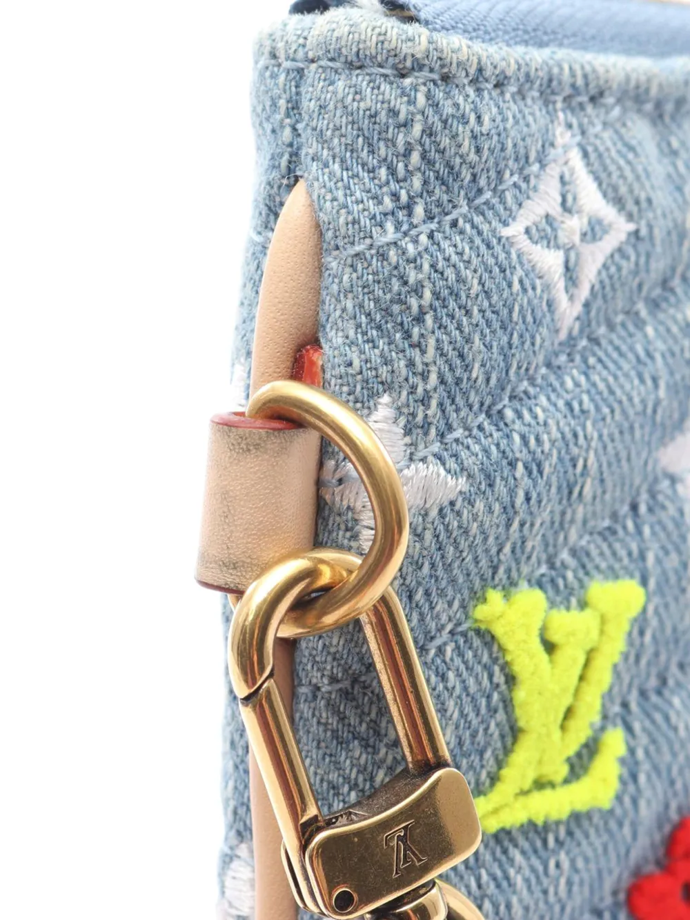 Pre-owned Louis Vuitton 2019 Embroidered Monogram Denim New Wave Zipped Pochette Clutch Bag In Blue