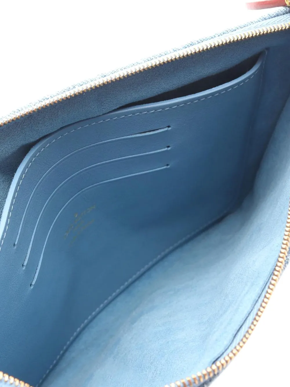 Pre-owned Louis Vuitton 2019 Embroidered Monogram Denim New Wave Zipped Pochette Clutch Bag In Blue