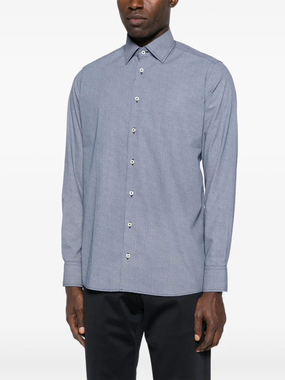 Sand Geometric-print Cotton Shirt In Blue