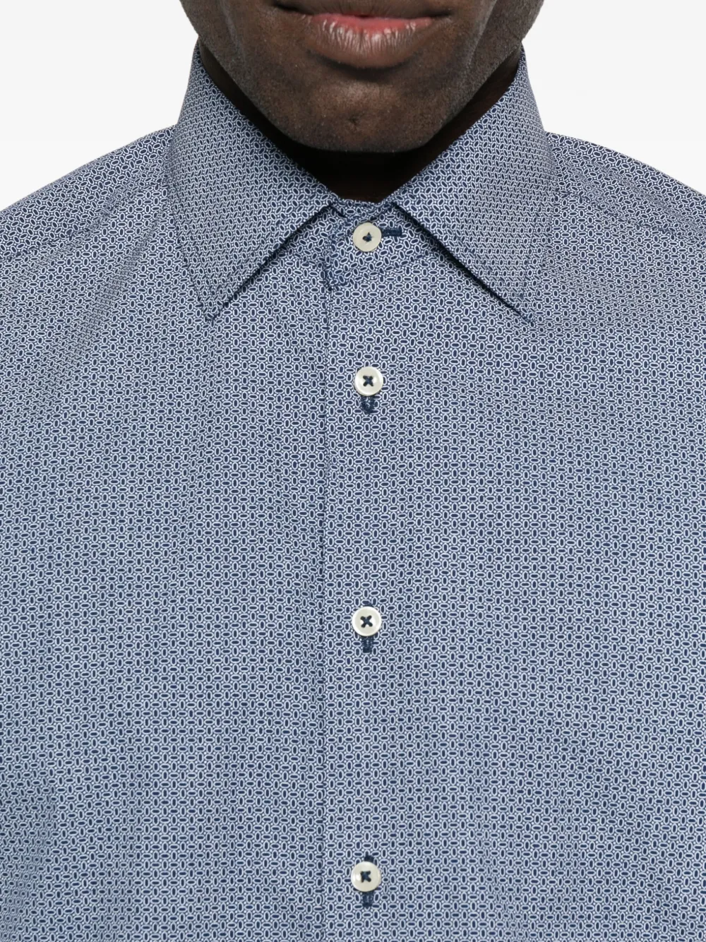 Sand Geometric-print Cotton Shirt In Blue