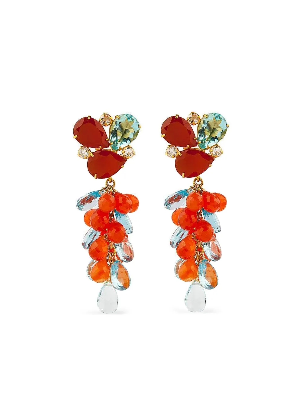 Bounkit Jewelry Oorbellen met cluster van carneool en aquamarijn - Goud