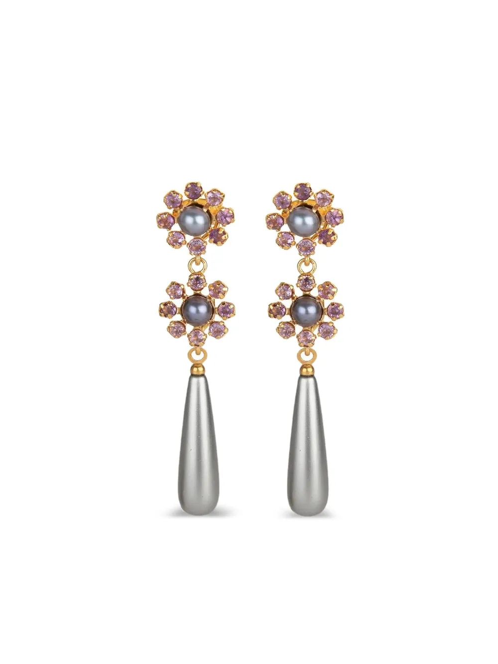 Bounkit Jewelry アメジスト パール ドロップピアス - ゴールドトーン