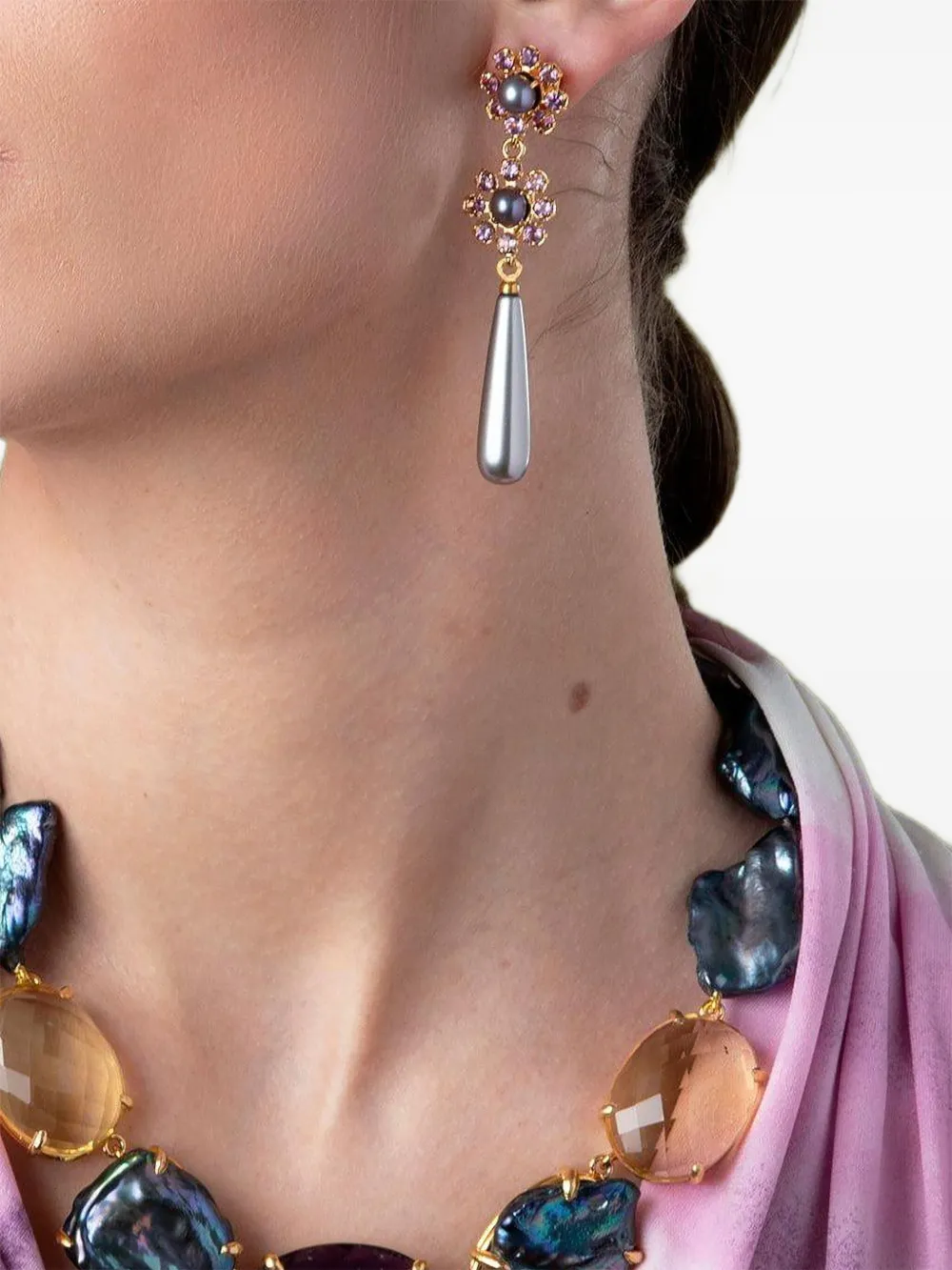 Bounkit Jewelry Amethist oorbellen met parel - Goud