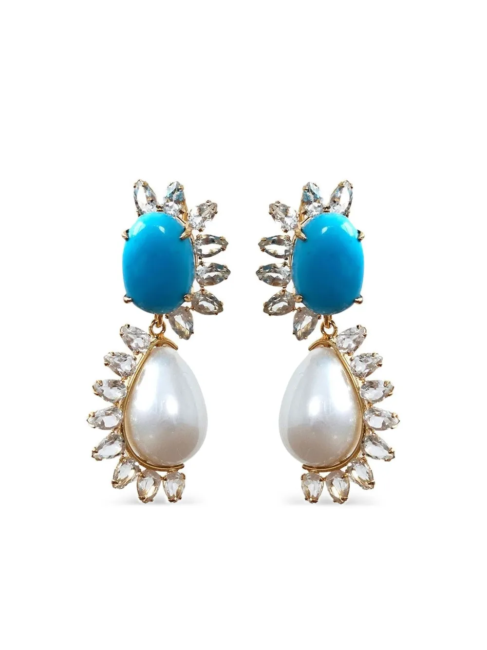Bounkit Jewelry aretes con turquesa y perla | dorado | Image 1