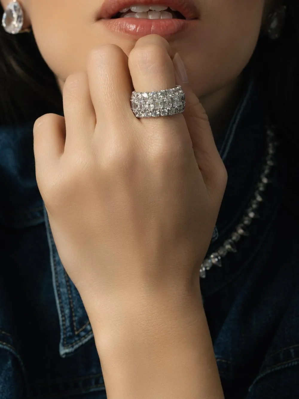 Fantasia By Deserio 14k White Gold Cubic Zirconia Eternity Ring In Metallic