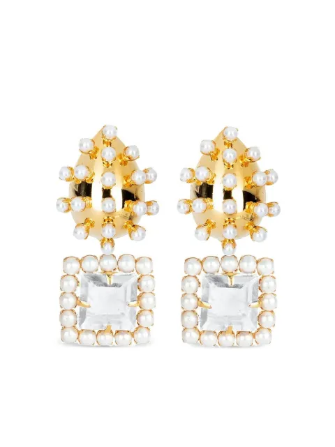 Bounkit Jewelry pearl and quartz drop earrings