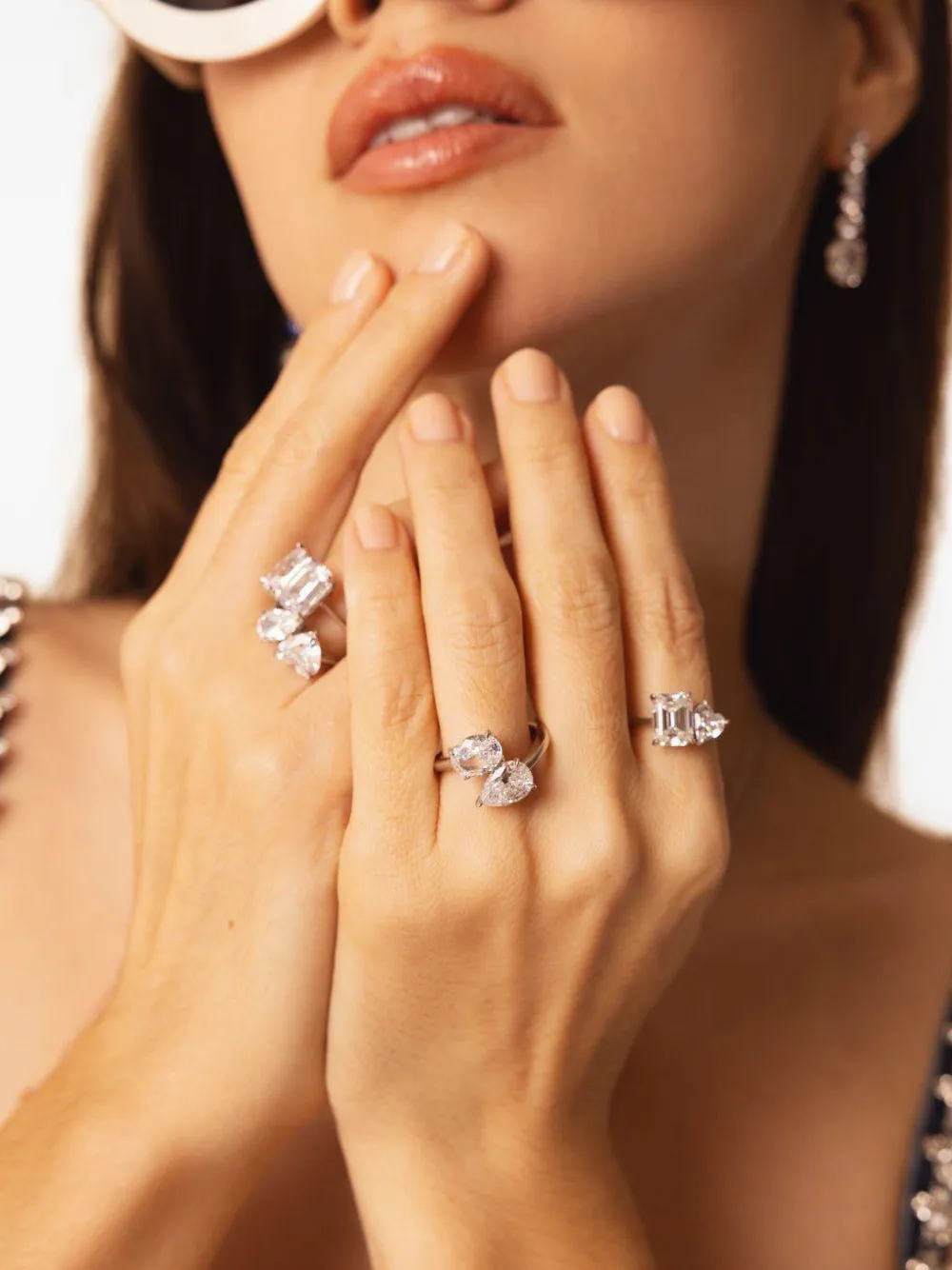 Fantasia By Deserio 14k White Gold Toi Et Moi Cubic Zirconia Ring In Metallic