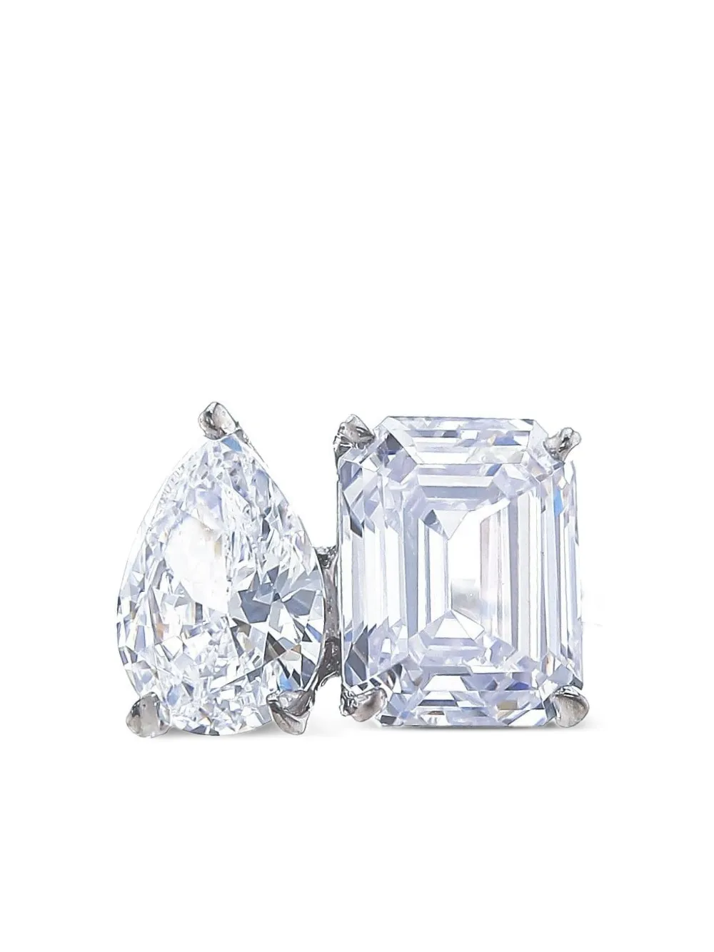 Fantasia By Deserio 14k White Gold Toi Et Moi Cubic Zirconia Ring In Metallic