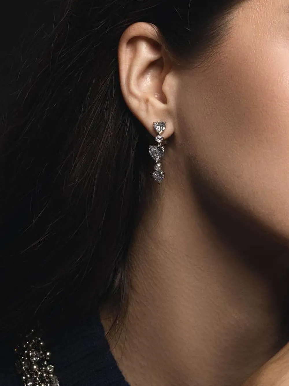Fantasia By Deserio Three Heart Drop Earrings In Metallic