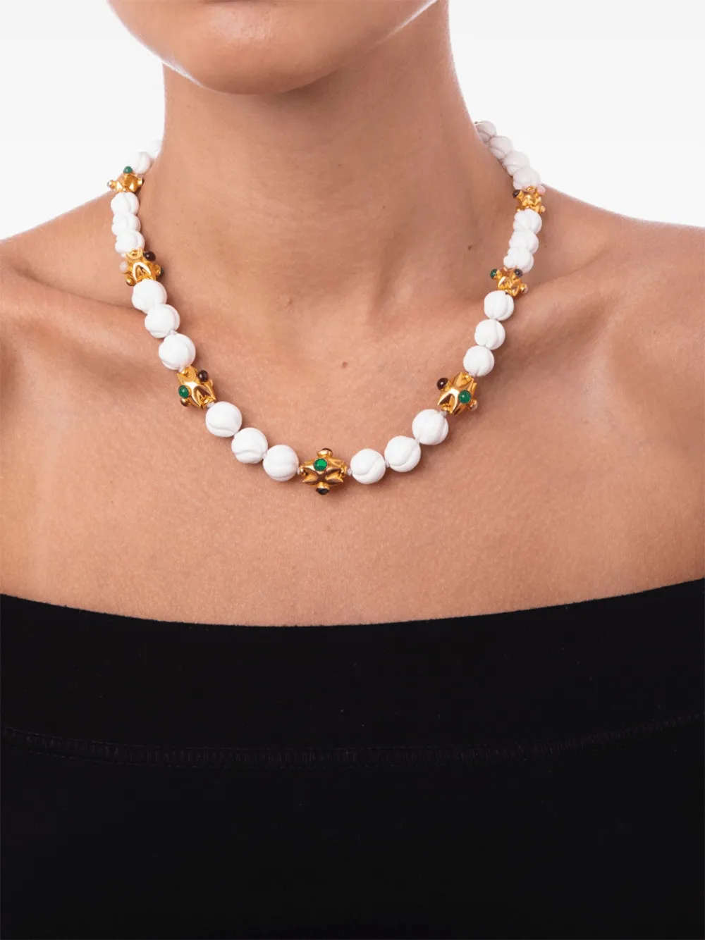 Bounkit Jewelry Kralenhalsketting met amethist - Wit