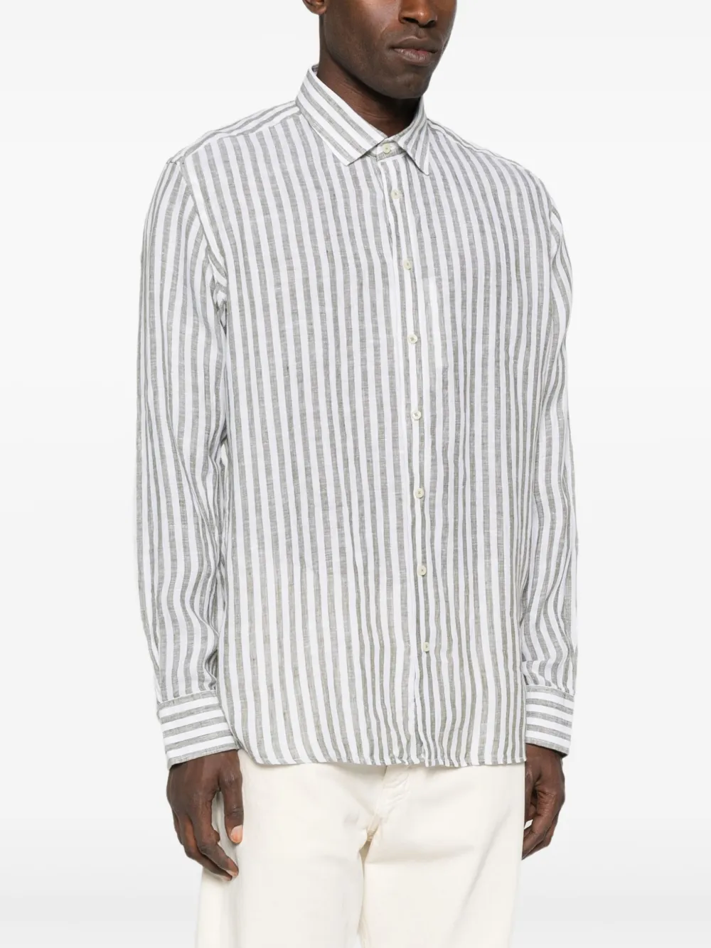 Sand Striped Linen Shirt In White