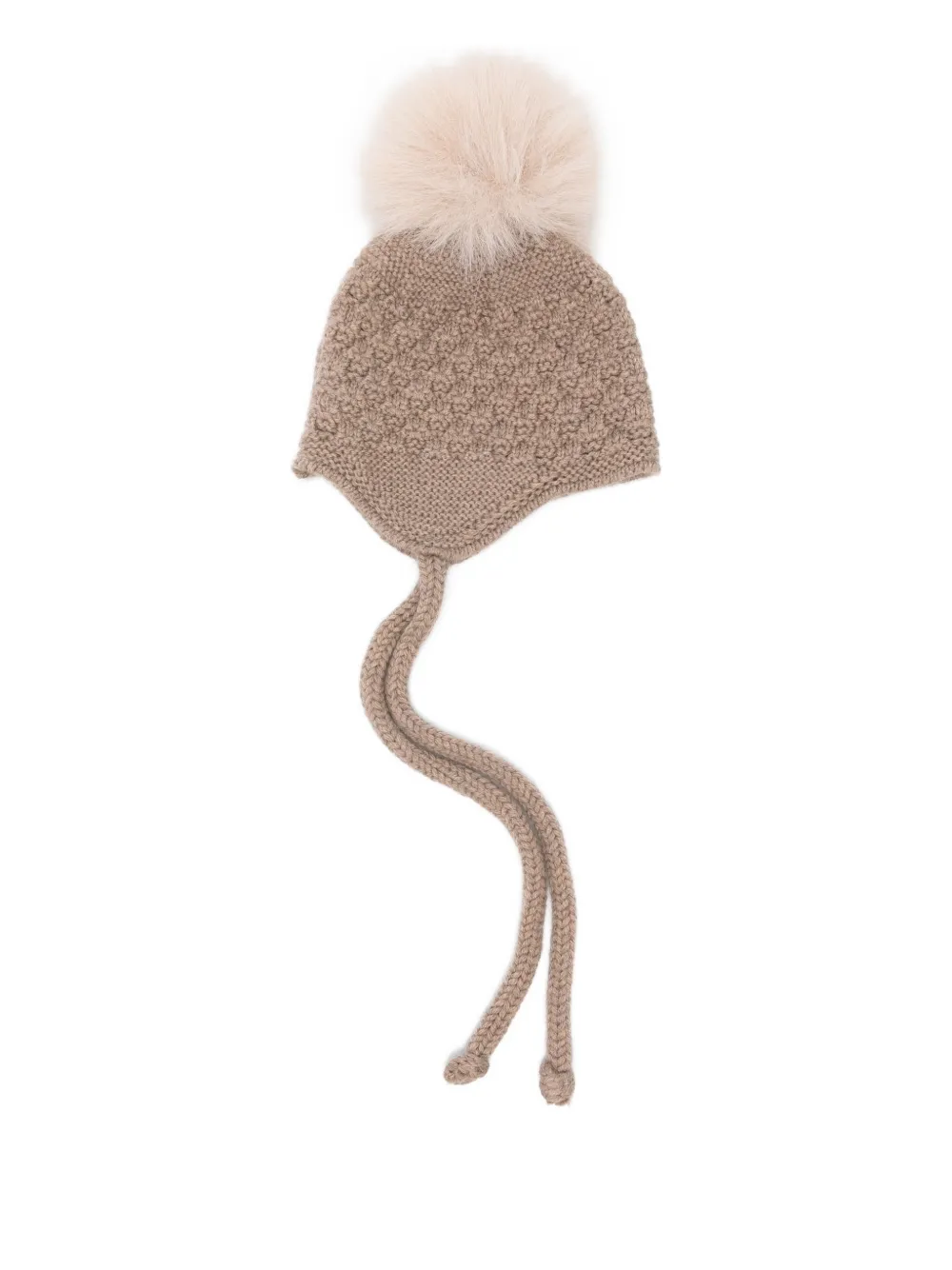 Paz Rodriguez pom-pom cable-knit beanie - MARRON
