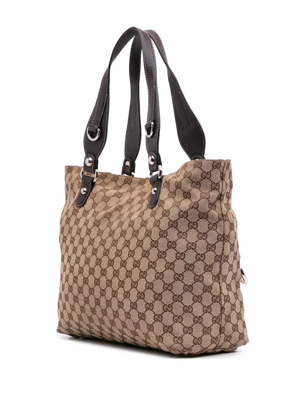 Pre-owned Gucci 2016-2025 Gg Canvas Icon Bit Tote Bag In Brown