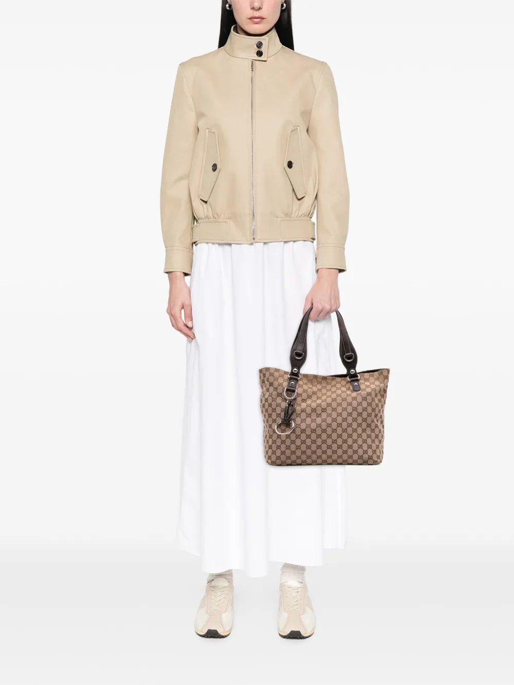 Pre-owned Gucci 2016-2025 Gg Canvas Icon Bit Tote Bag In Brown