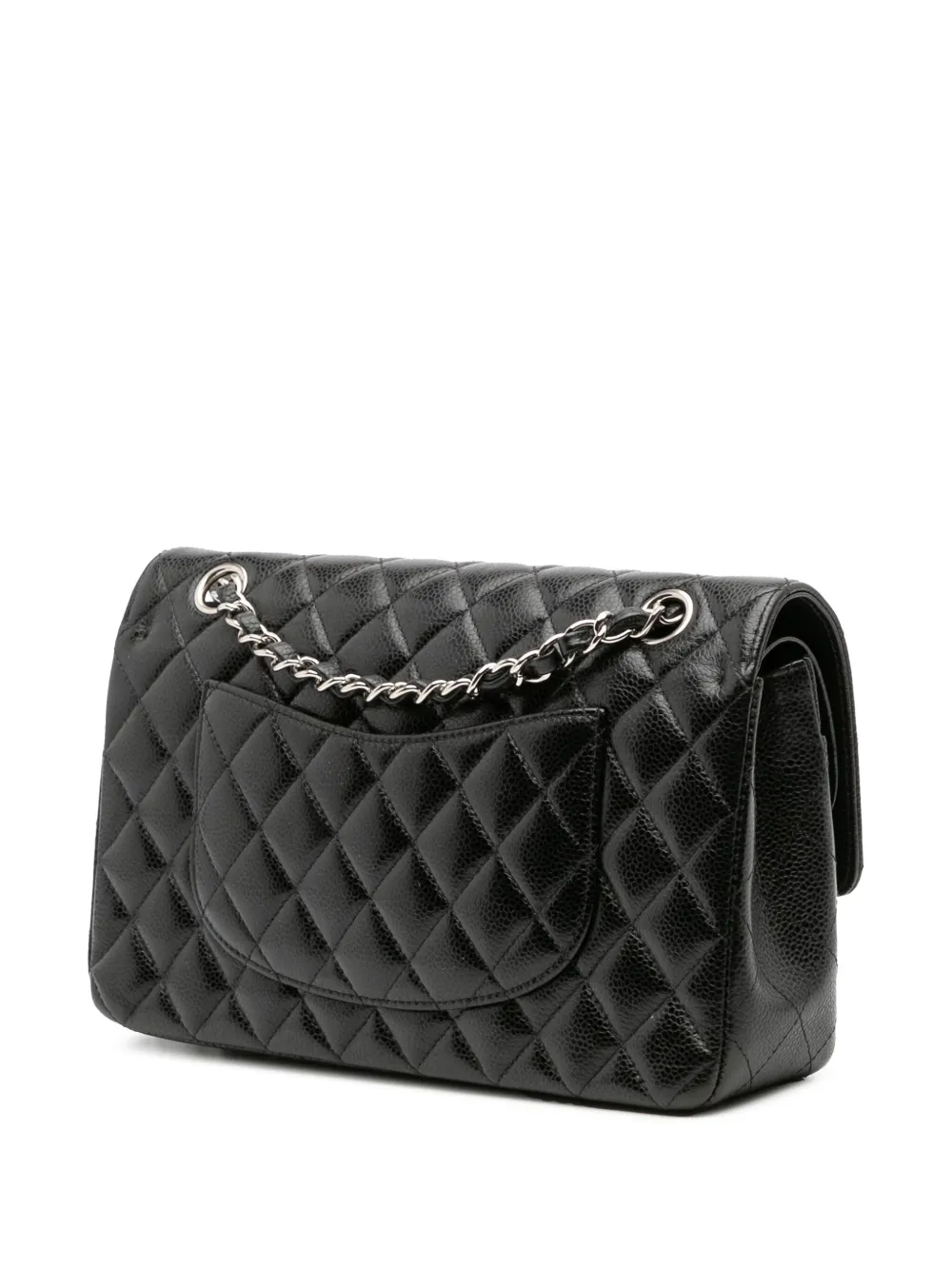 Pre-owned Chanel 2017-2018 Medium Classic Caviar Double Flap Shoulder Bag In Black
