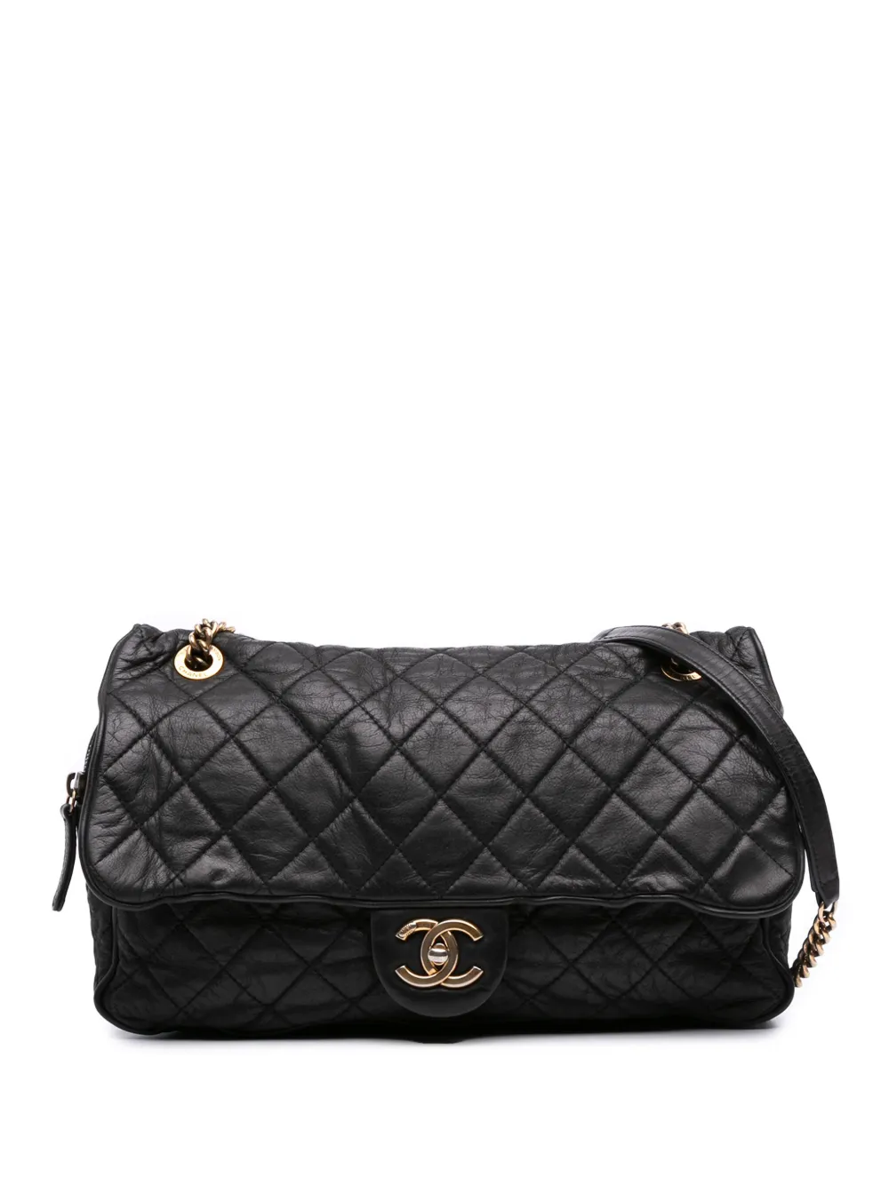CHANEL Pre-Owned 2012-2013 Large Quilted Iridescent Calfskin Shiva Flap shoulder bag | Black | Image 1