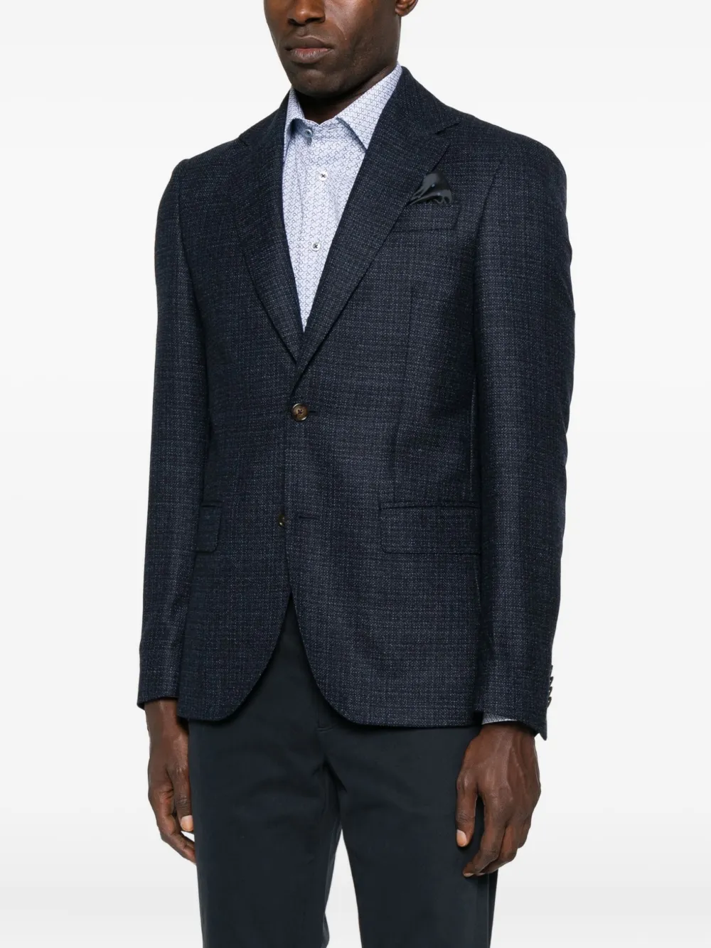 Sand Textured Single-breasted Wool Blazer In Blue
