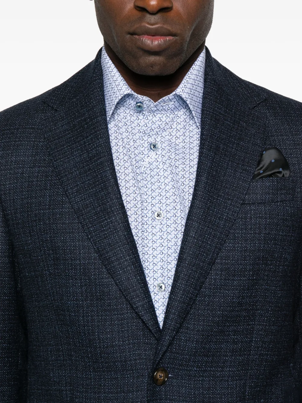 Sand Textured Single-breasted Wool Blazer In Blue
