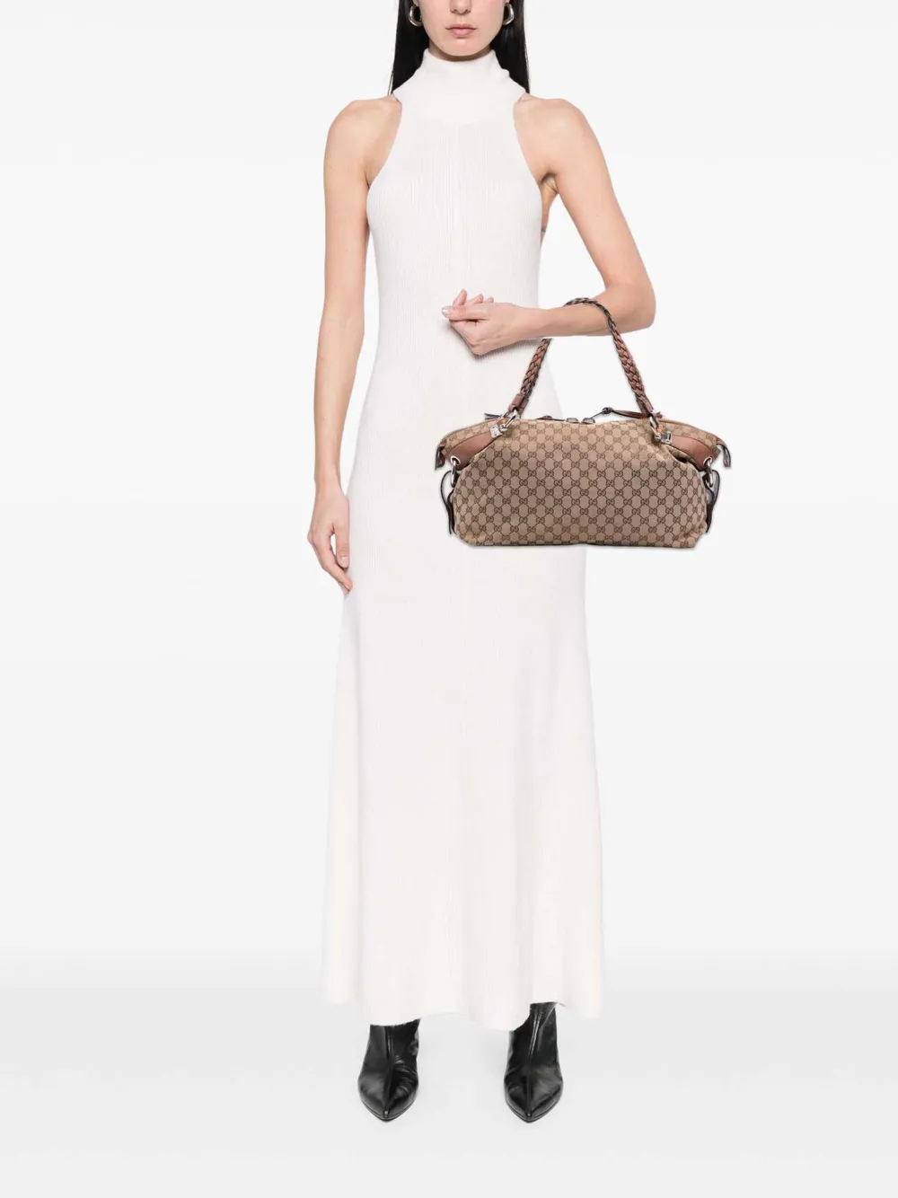 Pre-owned Gucci 2016-2025 Medium Gg Canvas Bamboo Bar Tote Bag In Brown