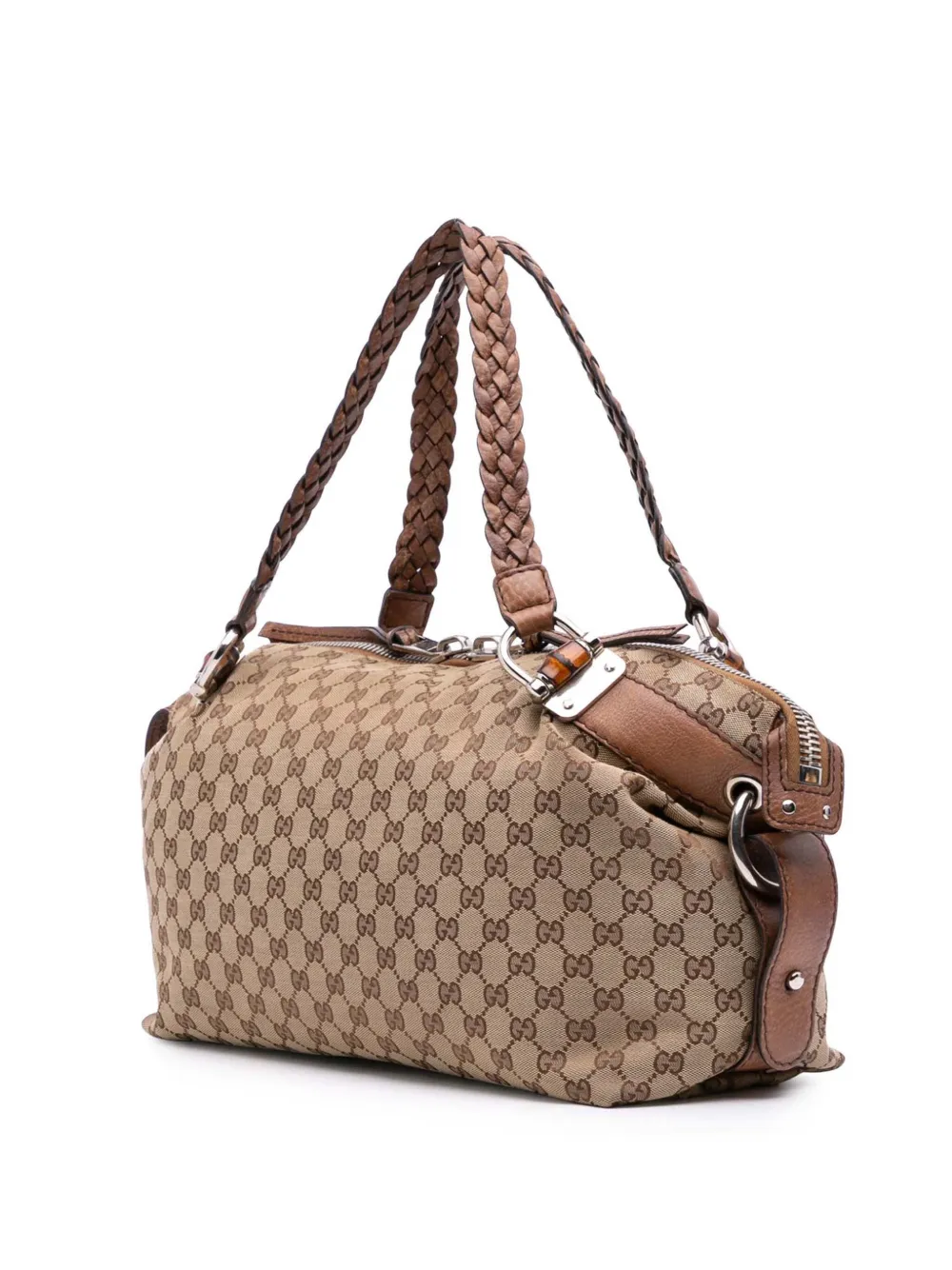 Pre-owned Gucci 2016-2025 Medium Gg Canvas Bamboo Bar Tote Bag In Brown
