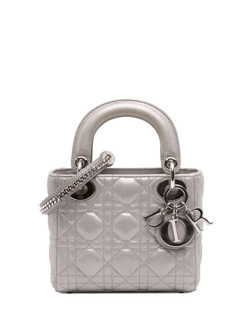 Christian Dior Pre-Owned 2015 Mini Iridescent Lambskin Cannage Lady Dior satchel | Silver | Image 1
