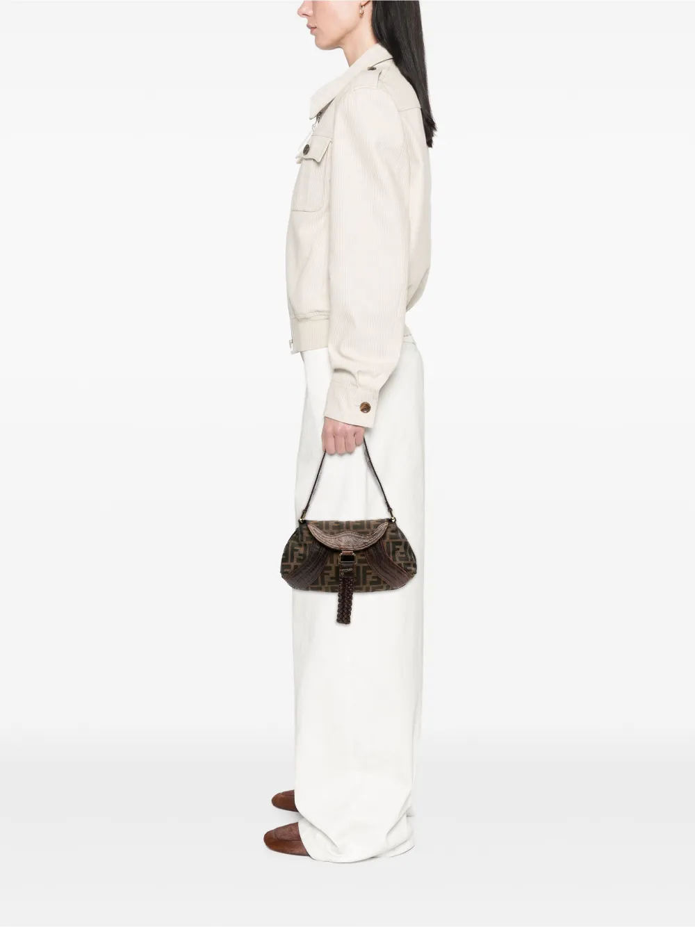 Pre-owned Fendi 2000-2010 Zucca Canvas Spy Pochette Hobo Bag In Brown