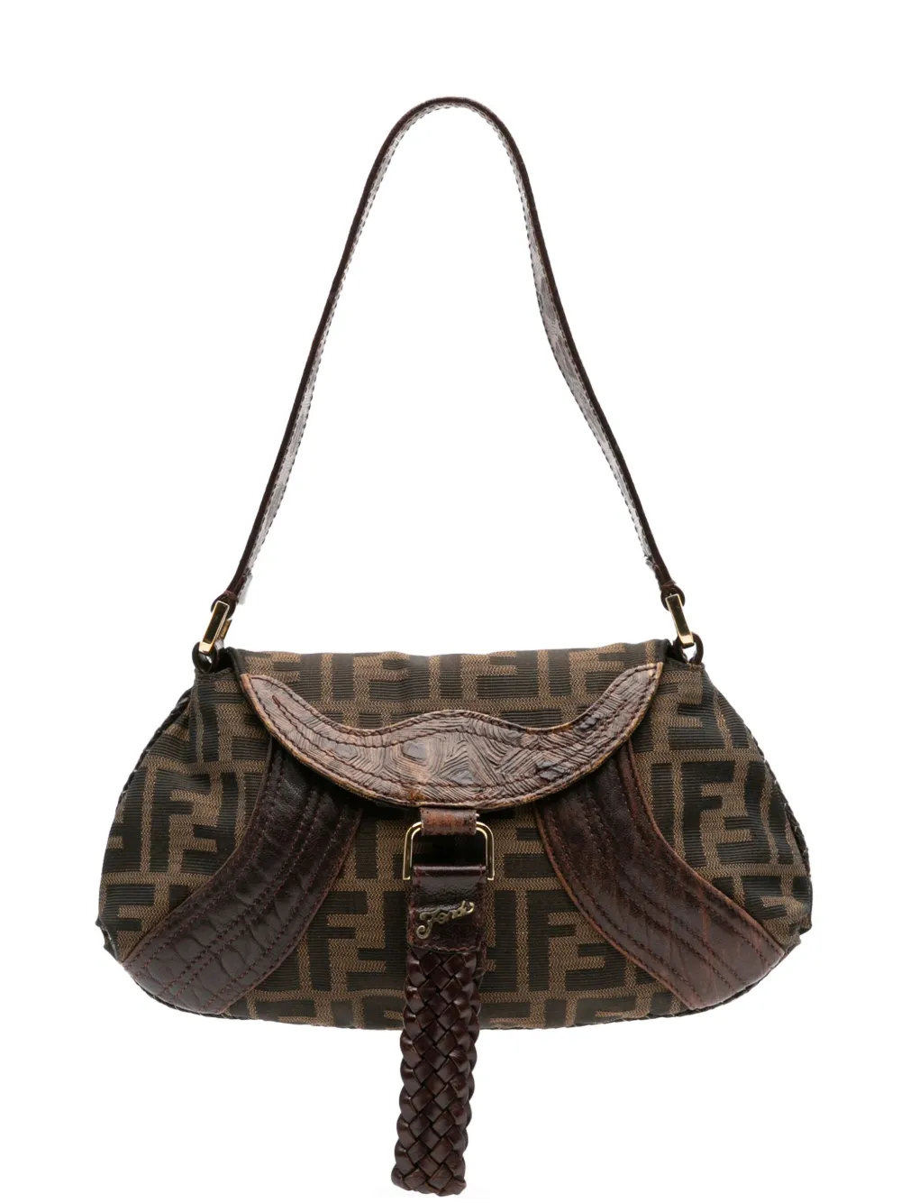 Pre-owned Fendi 2000-2010 Zucca Canvas Spy Pochette Hobo Bag In Brown