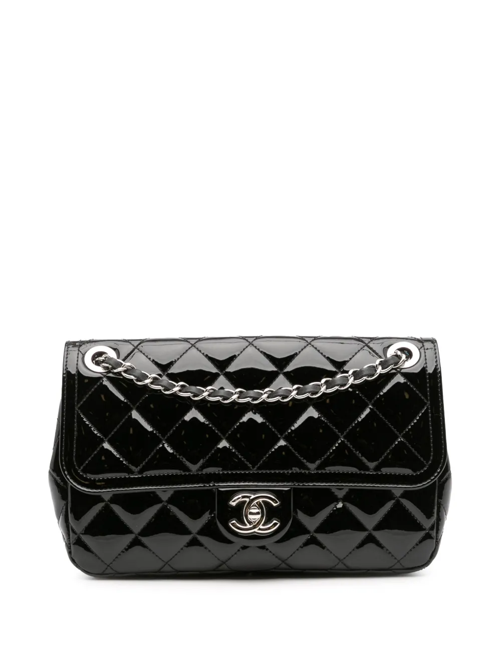 CHANEL Pre-Owned 2014-2015 ミディアム パテント ココ シャイン フラップ ショルダーバッグ - ブラック CHANEL Pre-Owned 2014-2015 ミディアム パテント ココ シャイン フラップ ショルダーバッグ - ブラック